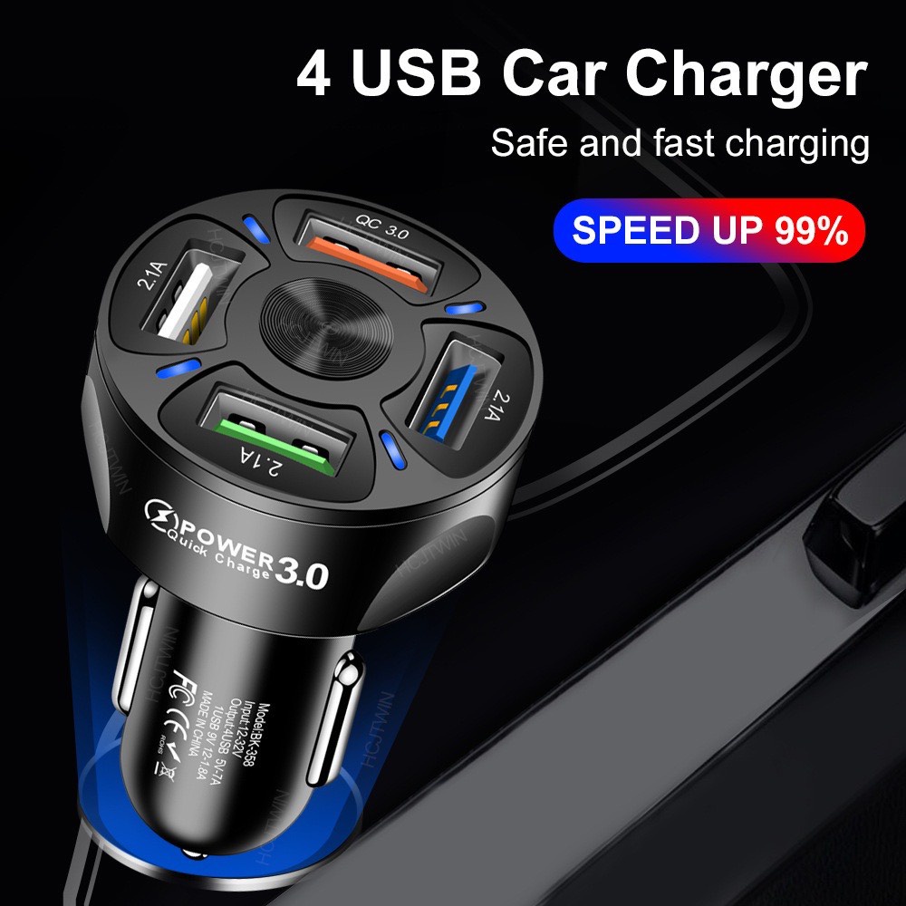 Tẩu Sạc Ô Tô,Tẩu Sạc Nhanh Ô Tô 4 Cổng USB (Thêm Cổng Quick Charge 3.0 Sạc Nhanh) - Tiện Lợi