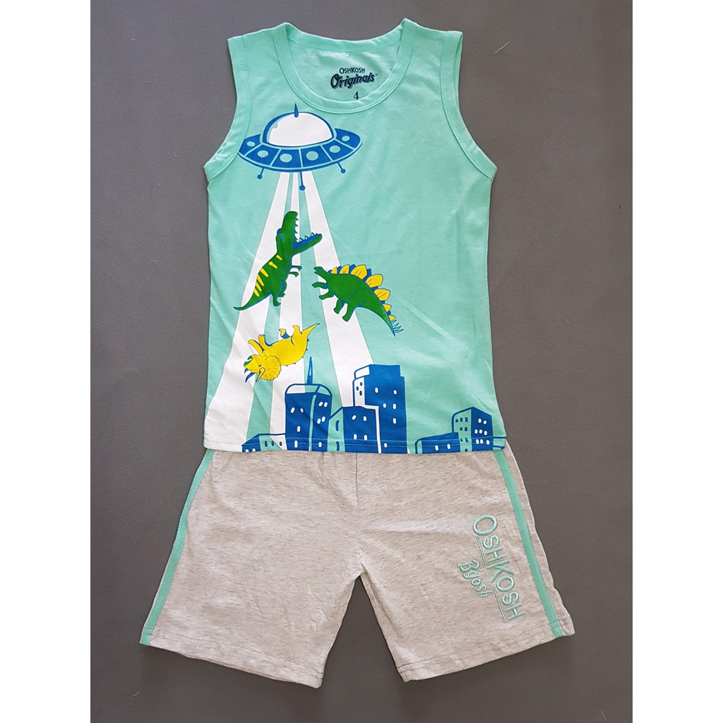 Bộ thun sát nách bé trai in khủng long size đại