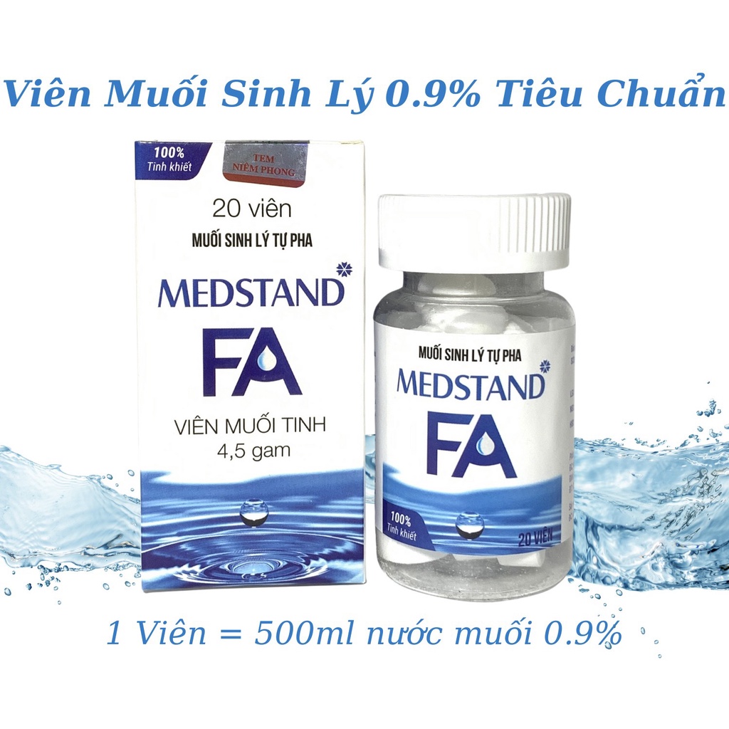Viên muối sinh lý tự pha Medstand ,Muối viên tinh khiết ,súc miệng, xúc họng, rửa vết thương (hộp 20 viên)