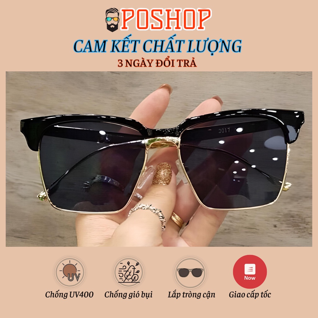 Kính mát nam nữ POSHOP gọng kim loại thiết kế kiểu vuông thời trang dễ đeo chống tia cực tím uv400 V2017