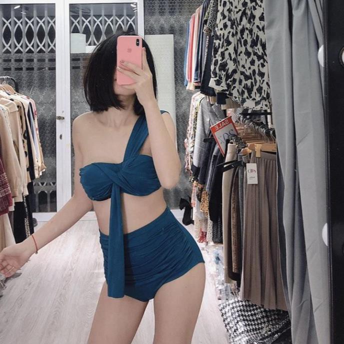 Bikini Áo tắm 2 mảnh nơ chéo vai lệch vai các màu nâng ngực sẵn gọng đệm (ảnh thật) - B02  ྇ ༴