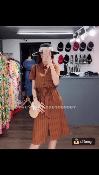 Váy sơmi kẻ kèm dây buộc