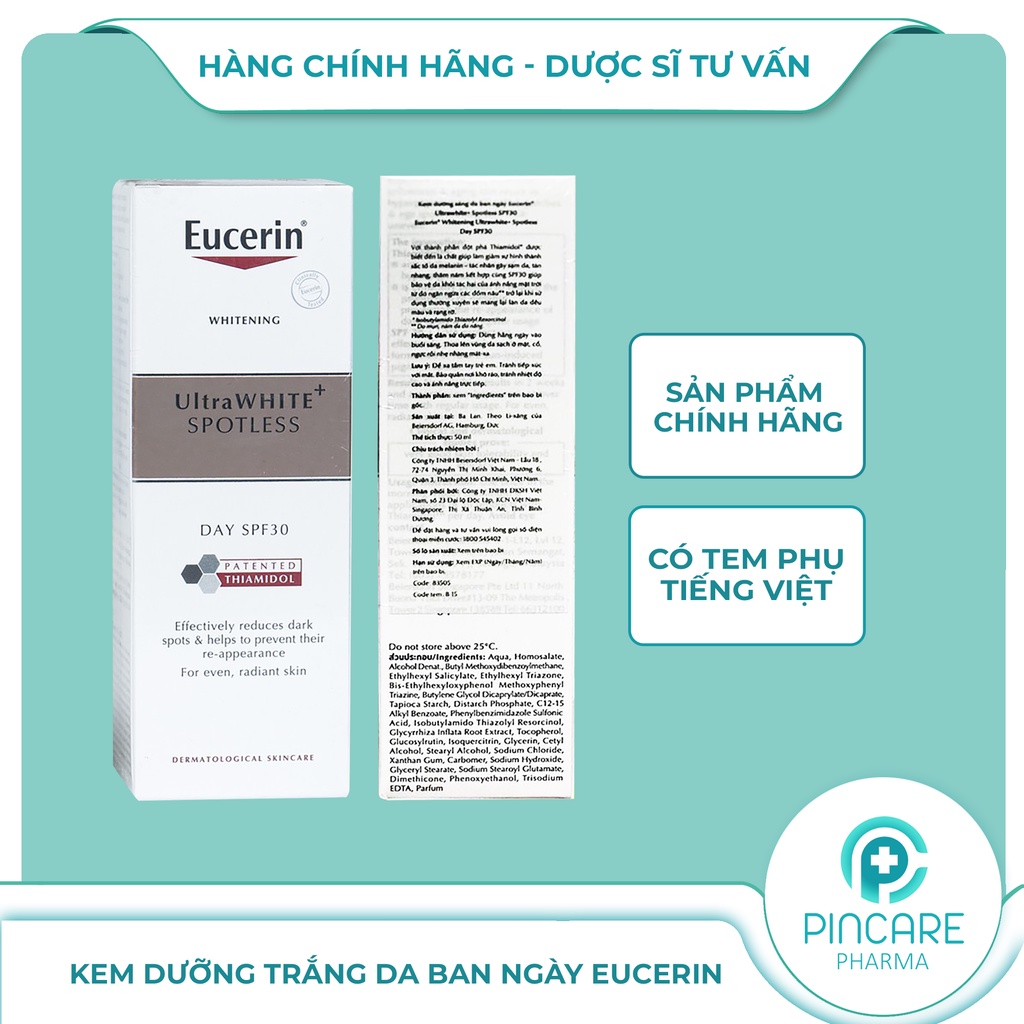 Kem dưỡng da ban ngày Eucerin UltraWHITE+ SPOTLESS SPF30 50ml trắng da giảm thâm nám - Hàng chính hãng-Nhà thuốc PinCare