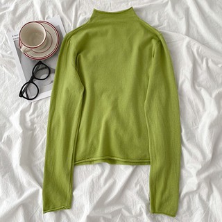 [Order]🌿 Áo len mỏng basic cổ cao 3p tay dài trơn nhiều màu ulzzang 🔥