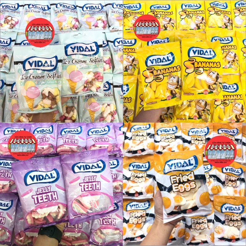 Kẹo dẻo trái cây hình trứng chiên, cây kem và hàm răng dễ thương Vidal Tây Ban Nha 80g