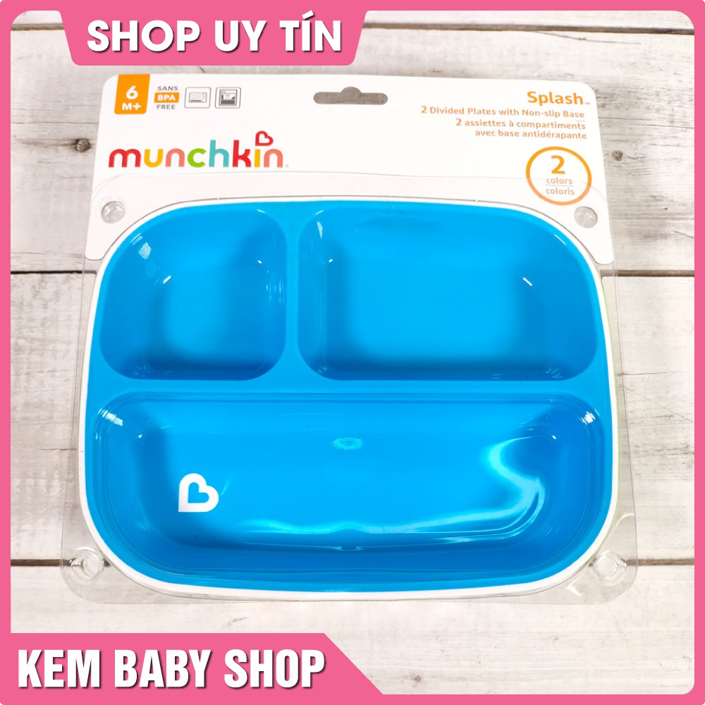 [Chính Hãng] Bộ 2 đĩa chia ngăn chống trượt Munchkin - khay ăn chia ngăn cho bé