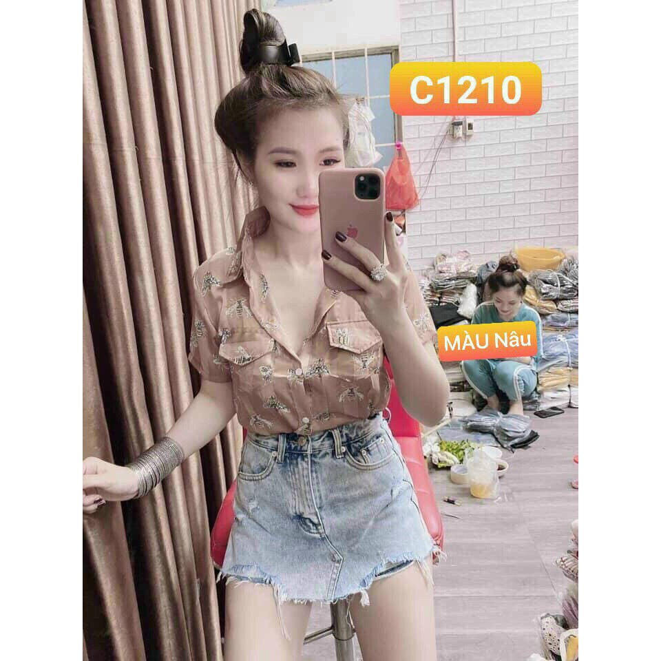 Áo sơ mi ong tay ngắn 2 túi siêu đẹp siêu sang chất voan tơ mỏng mịn