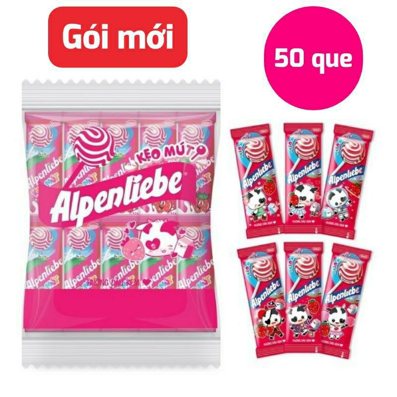 kẹo mút alpenliebe hương dâu kem,caramen( bịch 50 que)