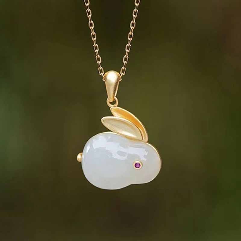 Dây Chuyền Mặt Đá Ngọc Bích Hình Thỏ Dễ Thương