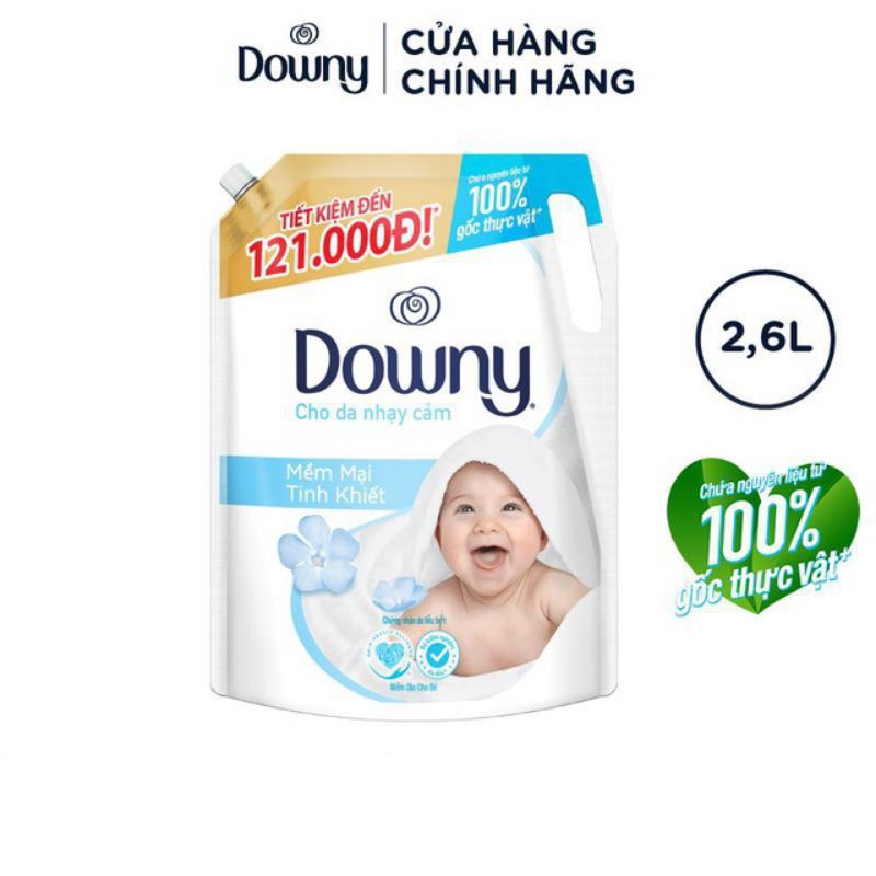 Nước xả vải DOWNY DỊU NHẸ 2,6 cho da nhạy cảm.