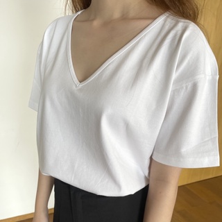 Áo thun basic cổ V (Trắng - Đen)