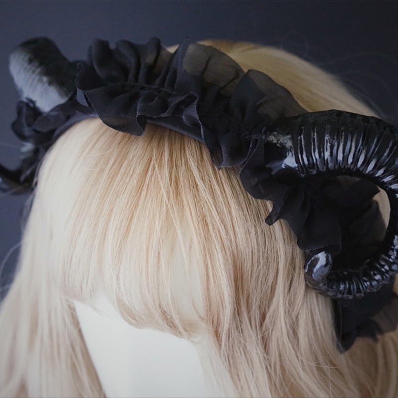 Cài Tóc Hình Sừng Cừu Phối Ren Phong Cách Halloween Cho Bé Gái