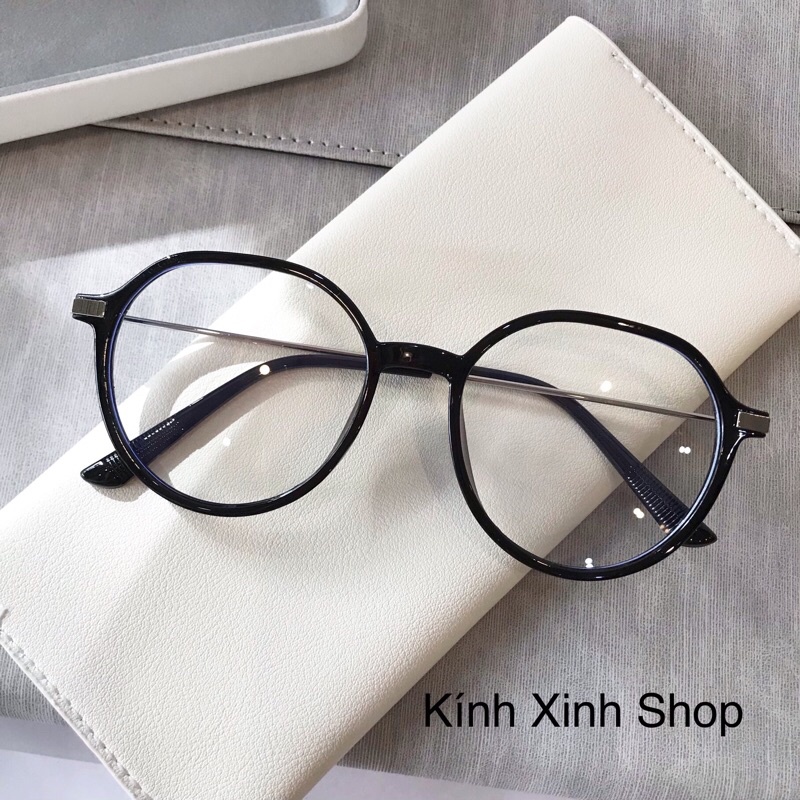 Kính Mắt Chống Ánh Sáng Xanh Dáng Tròn Gọng Kim Loại Tăm Hàn Quốc Cao Cấp