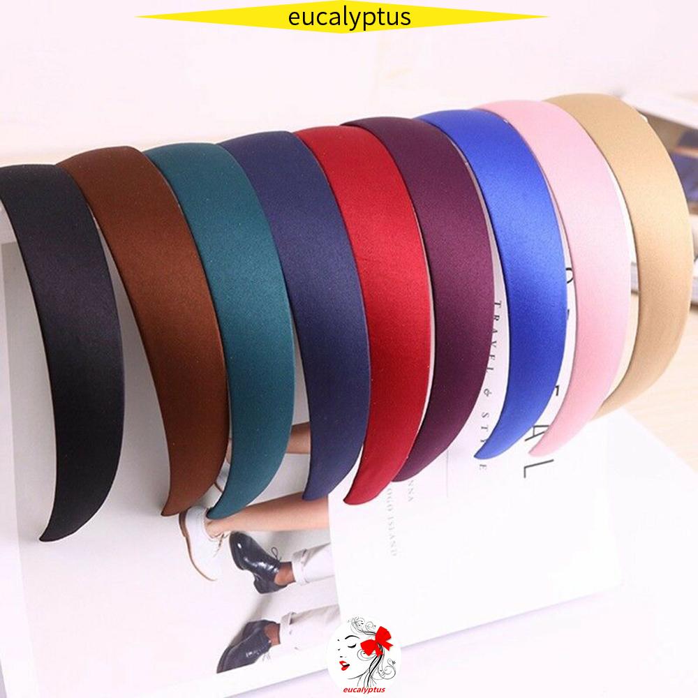 Băng Đô Cài Tóc Bản Rộng Bằng Vải Satin Trơn 8 Màu Thời Trang Cho Nữ