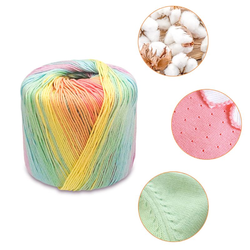 Cuộn Dây Cotton 8 Sợi Màu Cầu Vồng Đan Khăn Choàng Thủ Công 40g