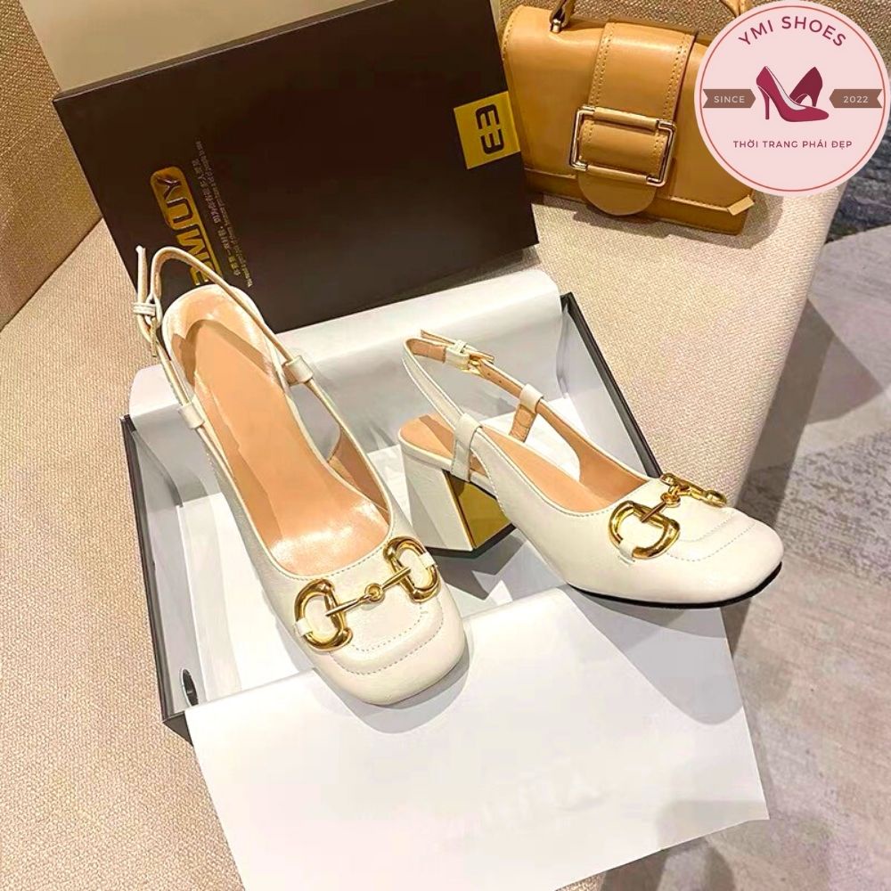 Giày cao gót nữ mũi vuông gót vuông 7 phân Khóa Vàng GC Siêu Hot - Thời Trang - Sang Trọng