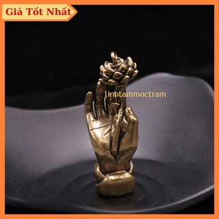 Tượng đồng mini phong thủy niêm hoa vi tiếu tay phật hoa sen trang trí nhà cửa