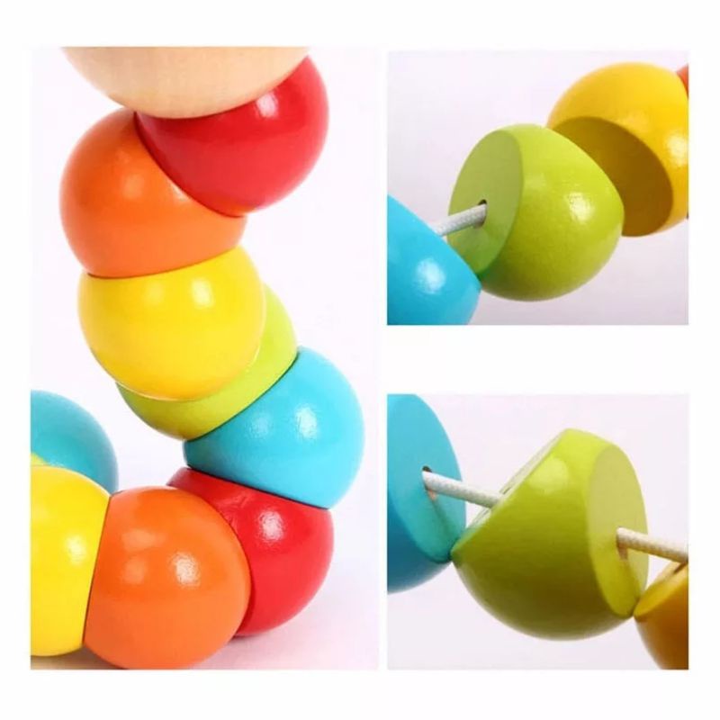 Đồ chơi con sâu gỗ uốn dẻo nhiều màu sắc đáng yêu cho bé