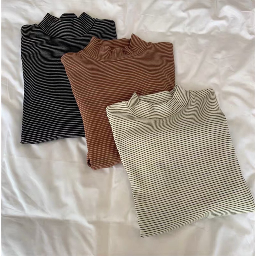 Áo sweater nỉ kẻ ngang cổ 3 phân form rộng ulzzang