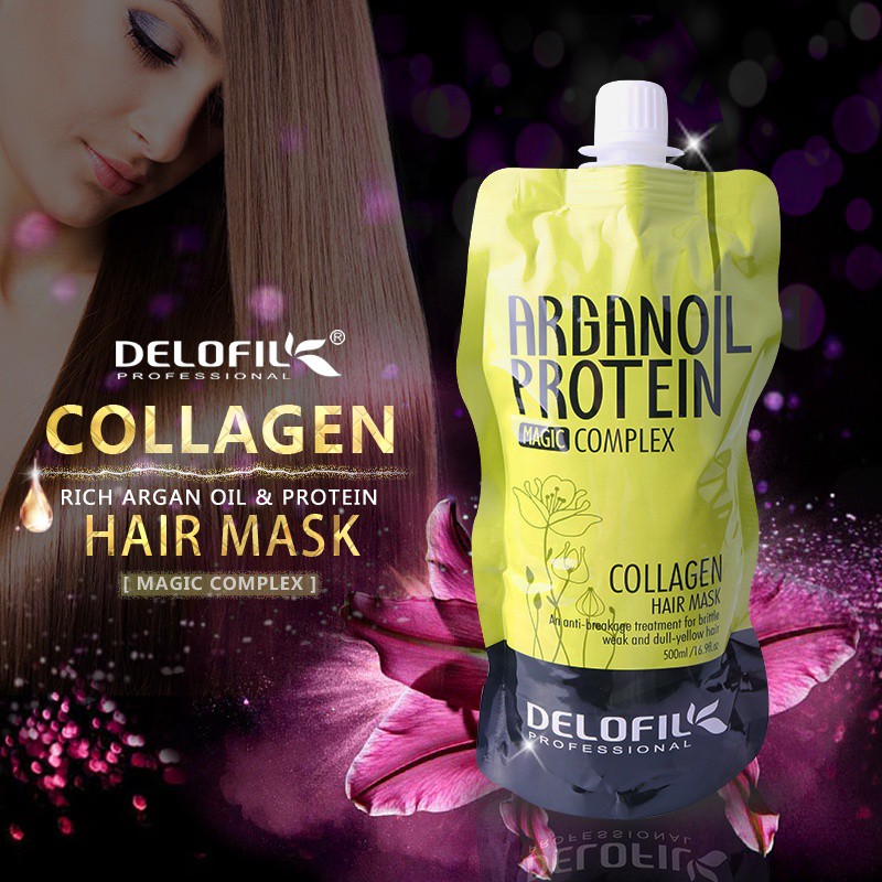 Túi Dầu Hấp Phục Hồi Dưỡng Ẩm DELOFIL Collagen Hair Mask 500ml - Mặt nạ hấp ủ tóc cao cấp