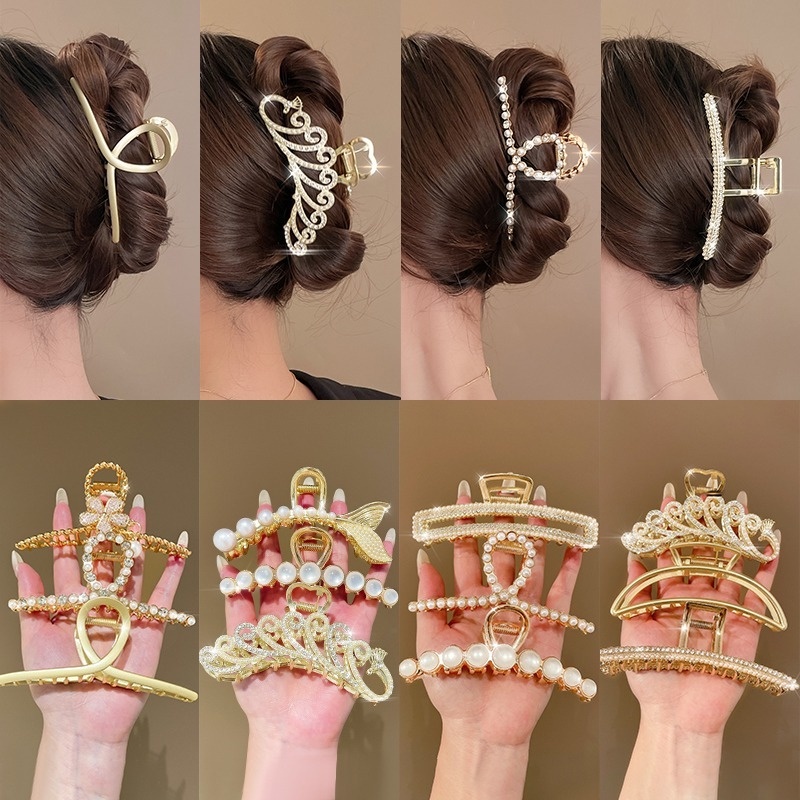Kẹp Tóc Càng Cua Kim Loại Đính Kim Cương Giả Thời Trang Hàn Quốc Tinh Tế Cho Nữ