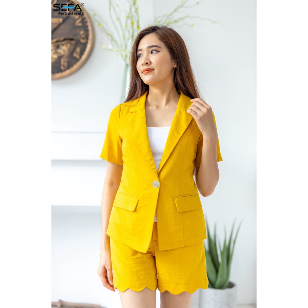 Bộ vest nữ SEFA, quần đùi lượn sóng áo cộc tay cao cấp nhiều màu SFS2205