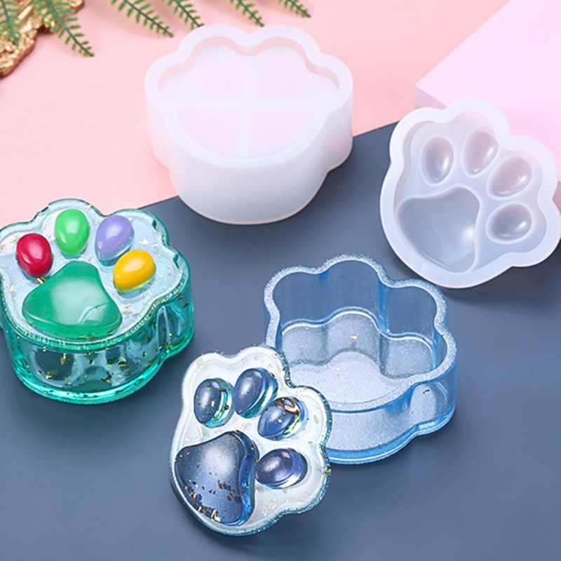 Khuôn Silicone Làm Hộp Nhựa Resin Epoxy Hình Dấu Chân Chó Trang Trí Nhà Cửa Diy