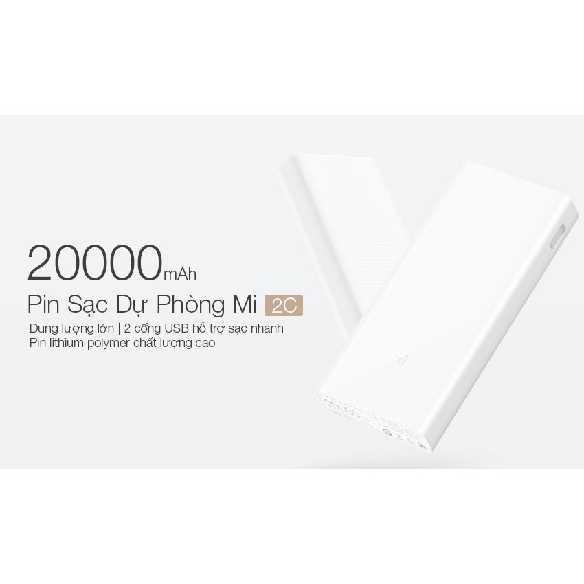 Pin Sạc Dự Phòng Xiaomi Mi 2C 20.000 MAh 2 Cổng USB Tích Hợp QC 3.0 - Hàng Chính Hãng