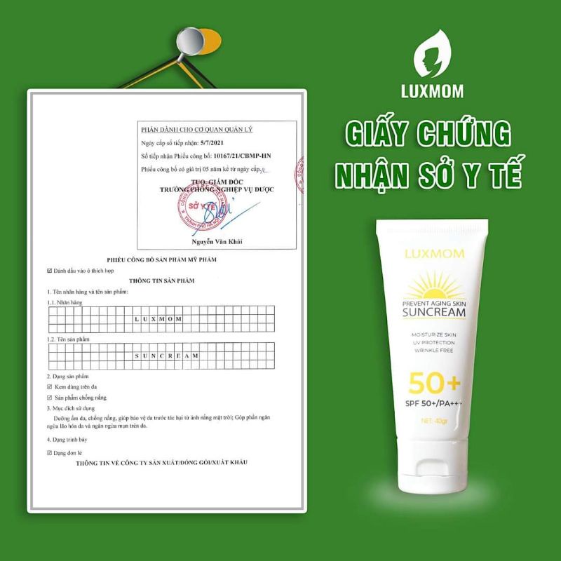 Kem Chống Nắng Luxmom An Toàn Cho Làn Da Mẹ Bầu Và Sau Sinh SPF 50 PA+++ SPF 50+