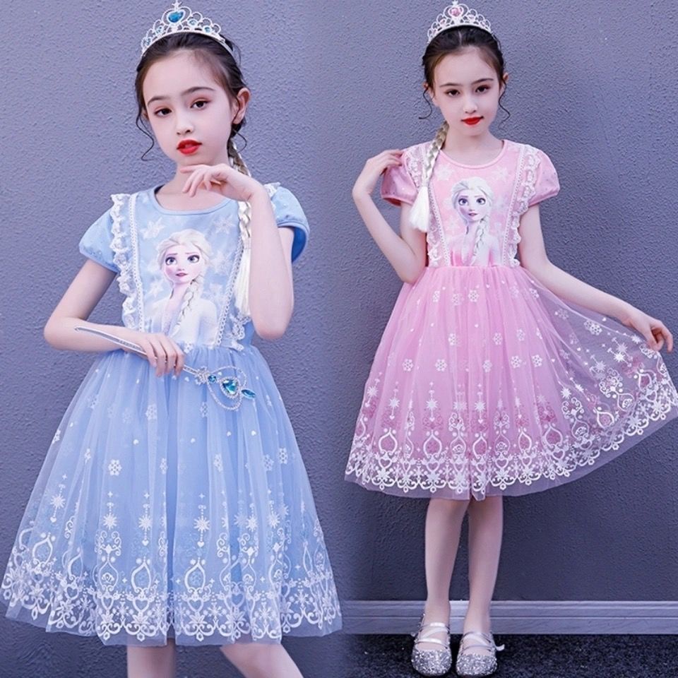 Đầm Công Chúa Không Tay In Hình Elsa Dễ Thương Thời Trang Xuân Hè Cho Bé Gái