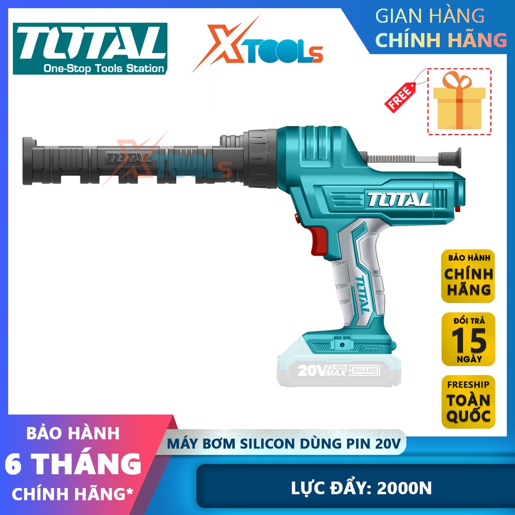 Máy bơm silicon dùng pin 20V TOTAL TCGLI2001, súng bơm keo lực đẩy 2000N tốc độ dán 0,5mm/s-4,4mm/s [CHÍNH HÃNG][XTOOLS]