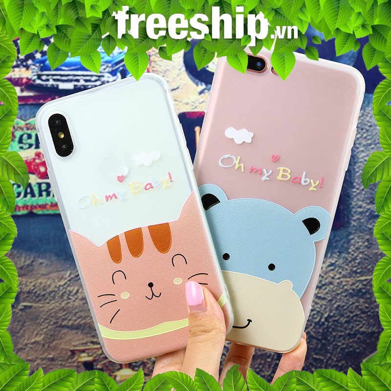 Ốp lưng silicone mềm hoạ tiết mèo / hà mã xinh xắn cho iPhone từ 6-XSMAX a40