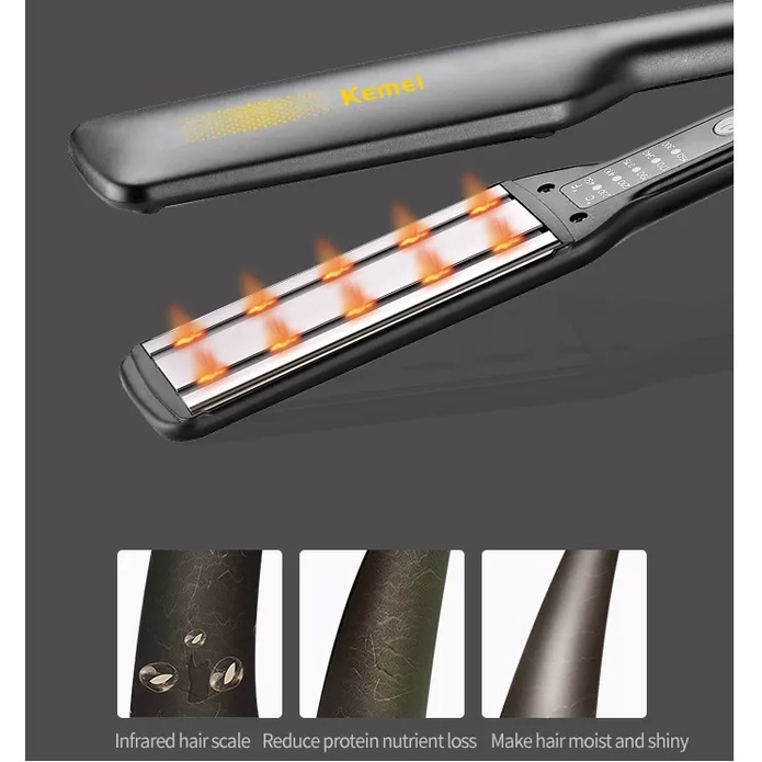 Máy Duỗi Tóc Bảng Lớn Nhiệt Hồng Ngoại Kemei Km 2519 Có Chỉnh Nhiệt