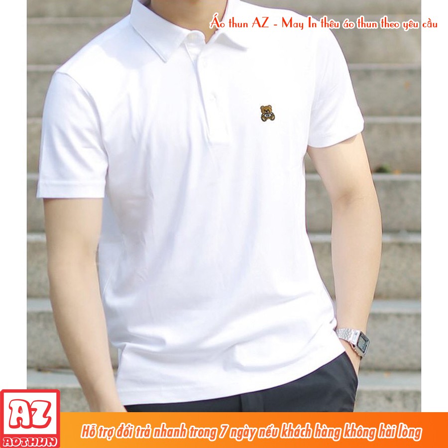 Áo thun polo cổ trụ nam nữ thêu hình chú gấu teddy boy - Vải thun cá sấu MT559