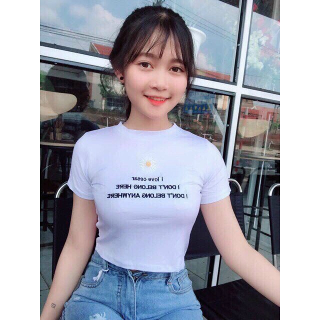 Áo Croptop Thêu Bông Cúc CT20 chất thun lụa lạnh mềm mịn kiểu dáng Ulzzang | BigBuy360 - bigbuy360.vn