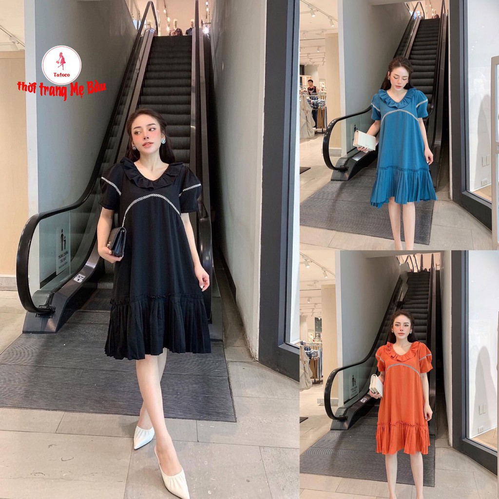 Đầm bầu công sở dập ly đuôi cá ren ngực (hình thât)