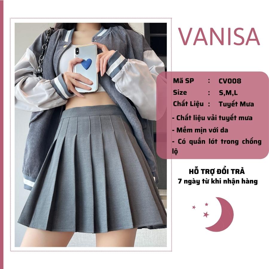 Chân váy tennis nữ teniss xòe ngắn xám đen trắng bigsize có quần trong VANISA CV027