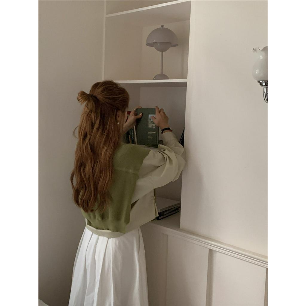 Áo Sơ Mi Cổ polo Dáng Ngắn Dài Tay Phối Khăn Choàng Phong Cách Hàn Quốc Đơn Giản 62137