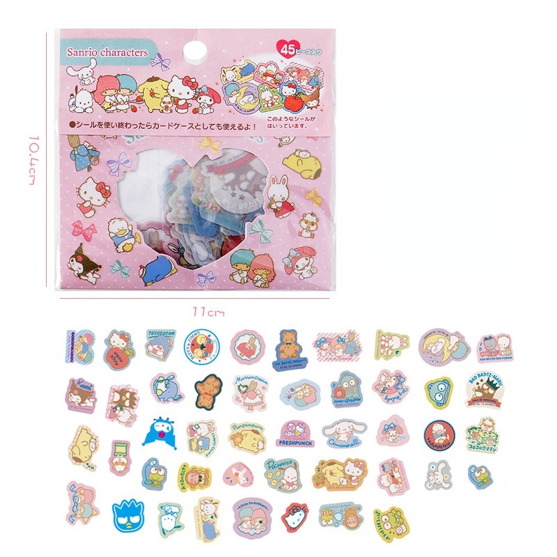 Set 40 Miếng Dán Trang Trí Sổ Tay/Nhật Ký Hình Mèo Hello Kitty/ Kuromi Đáng Yêu