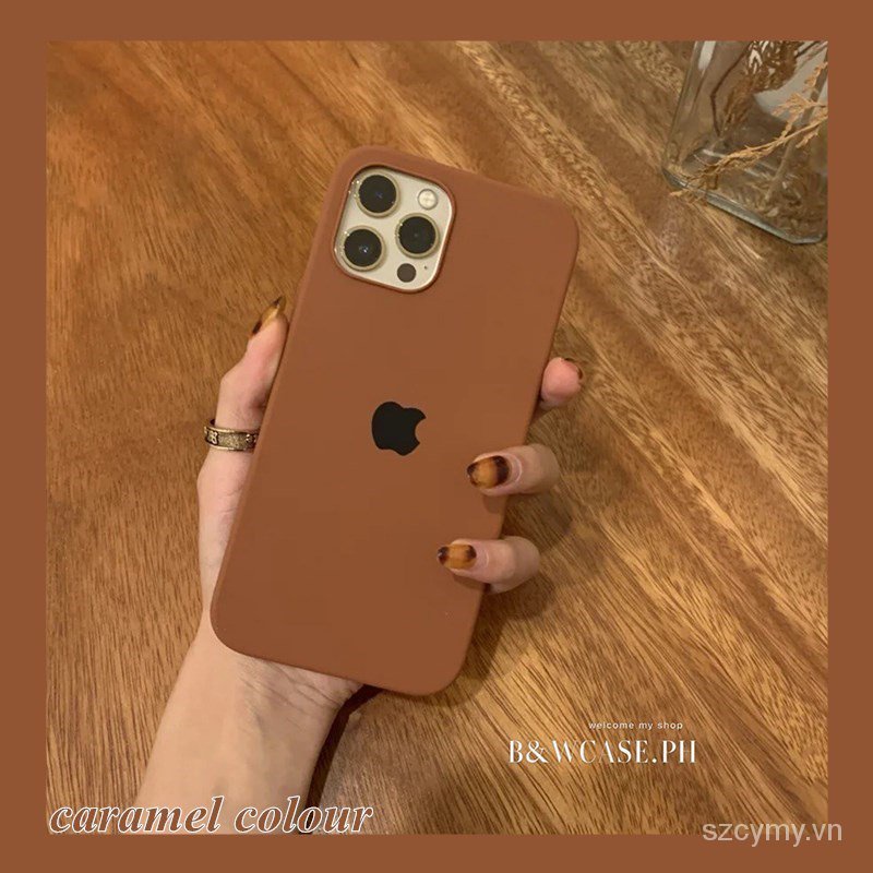 Ốp điện thoại silicon dạng lỏng chống trượt màu nâu ấm áp cho IPhone 13 12 11 Pro Max IX XS MAX XR SE2 iPhone 6 6s 7 8 Plus
