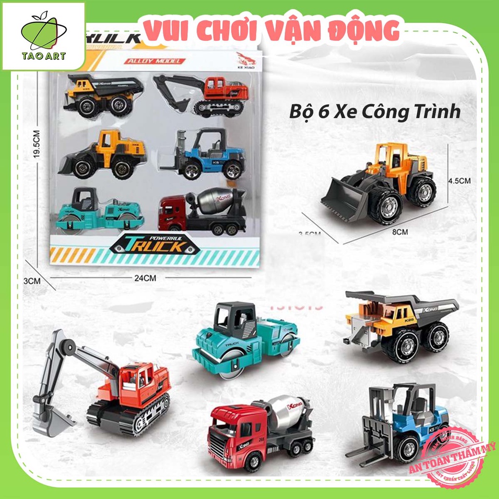 Đồ Chơi Vận Động Hộp 6 Xe Mô Hình Công Trình Xây Dựng Cho Bé | Máy Xúc, Máy Ủi, Cần Cẩu...Giúp Bé Tìm Hiểu Khám Phá