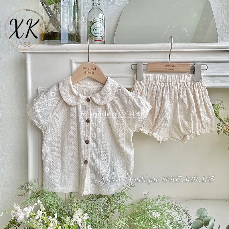 Bộ Quần Áo Mùa Hè Bé Gái - Xuka Boutique - Set quần áo ngắn tay thêu hoa Cao Cấp Phong Cách Hàn Quốc [Jennybebe]