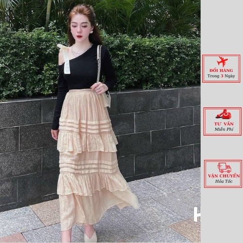 Set áo thun body nơ dài tay kèm chân váy xếp ly maxi dáng dài ulzzang Hàn Quốc tiểu thư bánh bèo