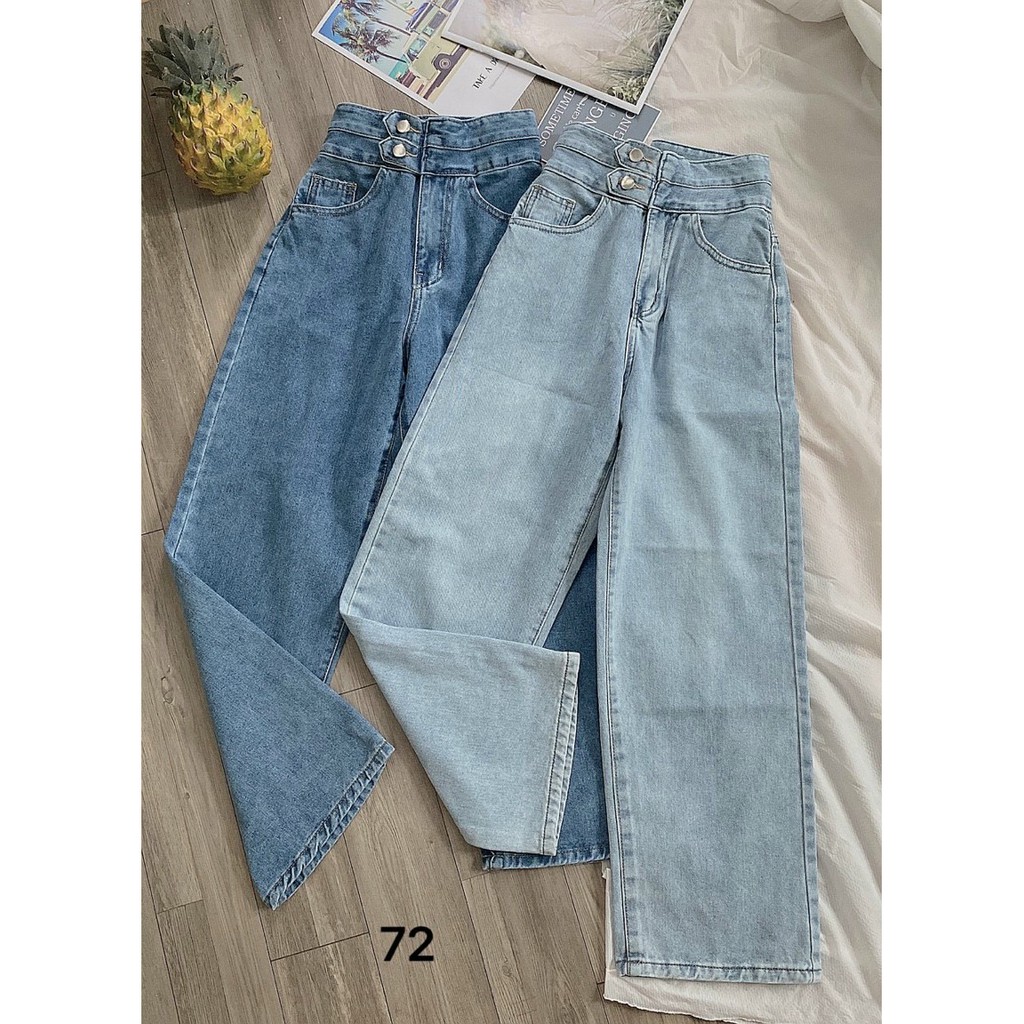 Quần jean baggy nữ bigsize lưng cao ống rộng 2 nút hàng VNXK MS72 thời trang bigsize 2KJean