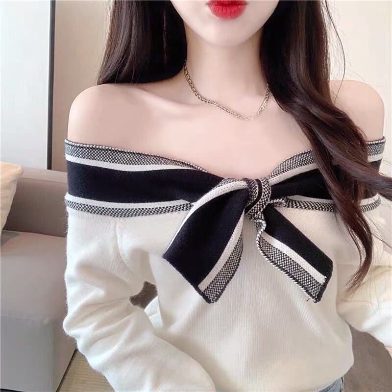 áo trễ vai thuyền cổ nơ thuỷ thủ