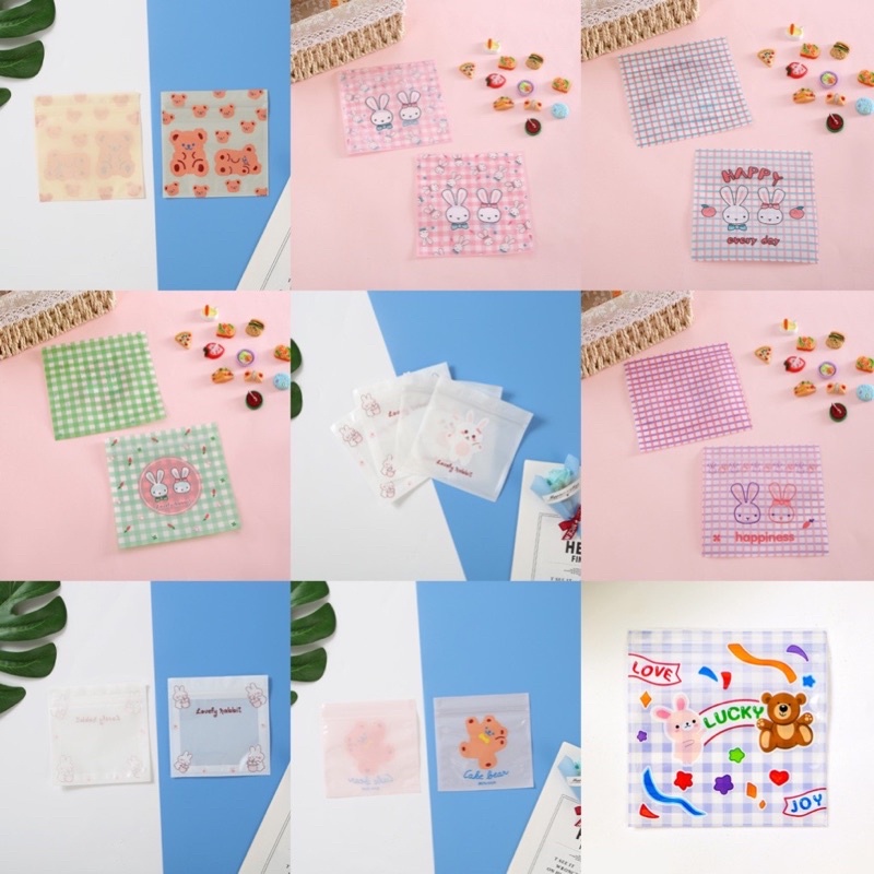 set 10 túi zip gấu nâu size 13.5 x 13.5 cm