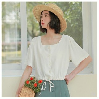 Áo croptop cổ vuông buộc dây eo