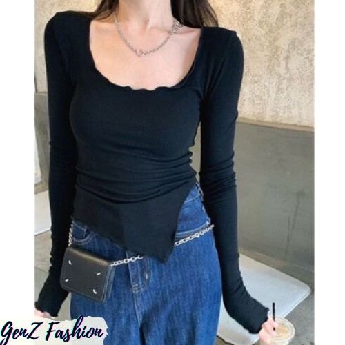 ⭕️ [CÓ HÌNH/VIDEO THẬT - HÀNG CAO CẤP] Áo Dài Tay Viền Sóng Tà Lệch_Mã 111_GenZ Fashion