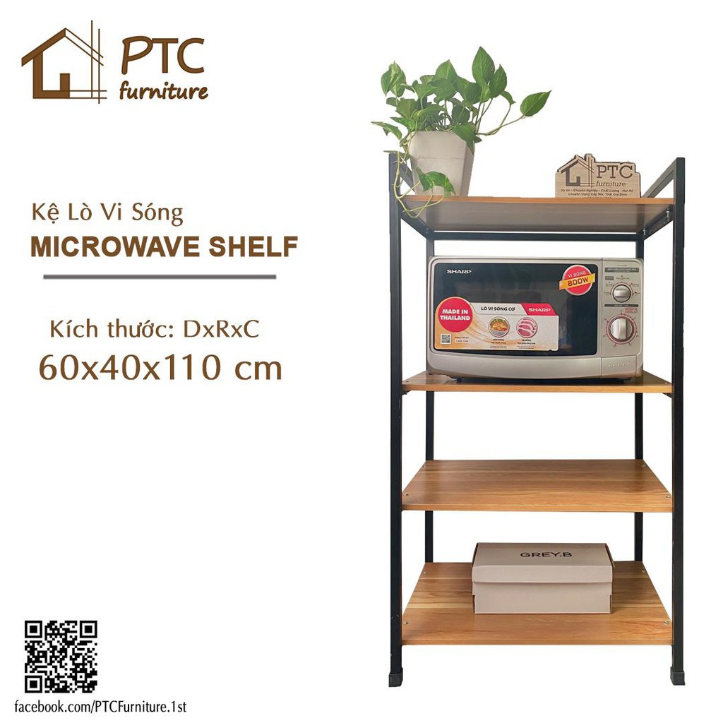 Kệ Lò Vi Sóng FREESHIP Kệ Bếp 4 Tầng PTC FURNITURE Gỗ Chất Lượng Cao Chịu Tải Tốt Khung Sắt Sơn Tĩnh Điện