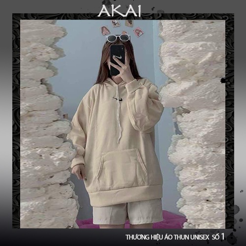 Áo nỉ Hoodie Tay Phồng, Form Rộng Unisex Áo Sweater Nỉ Loại 1 dày dặn chuôi đầu có mũ free size hot trend Akai K7